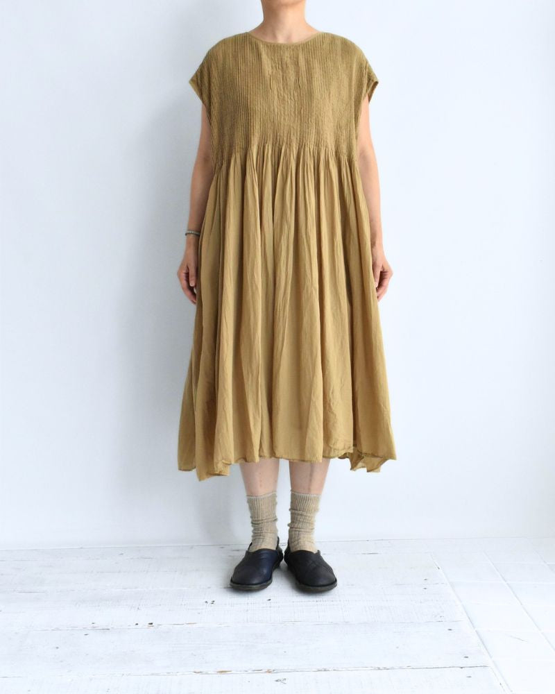 CREW-NECK F/SL DRESS WITH PINTUCK GreyKhaki