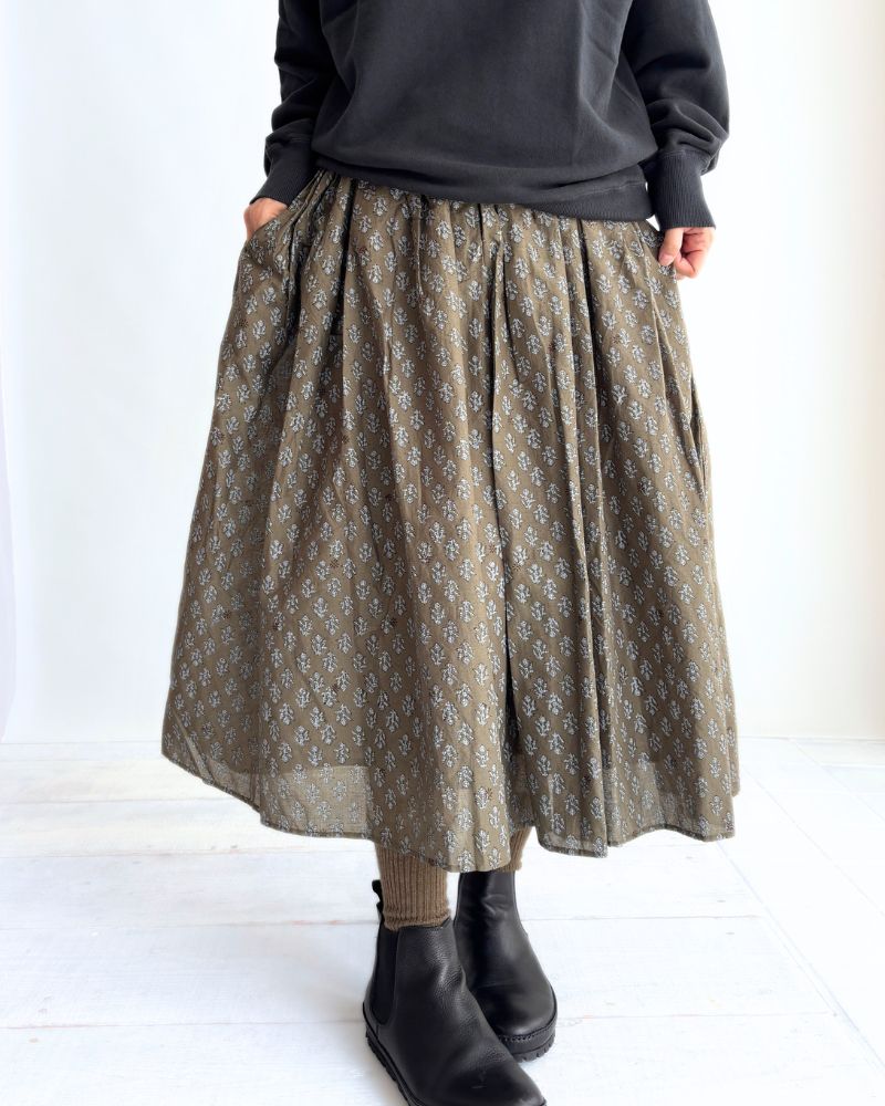 RAJASTAN TUCK GATHERED SKIRT WITH LINING Olive