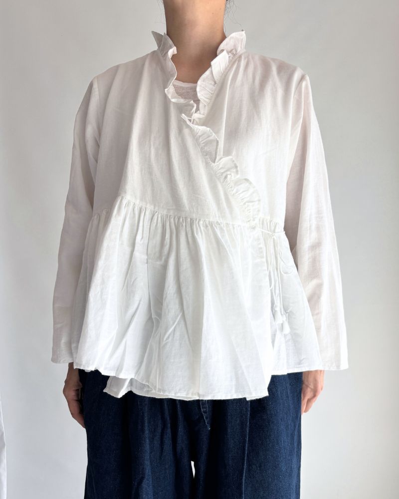 TWILL COTTON KHADI PLAIN (WASH) FRILL CACHE COEUR White