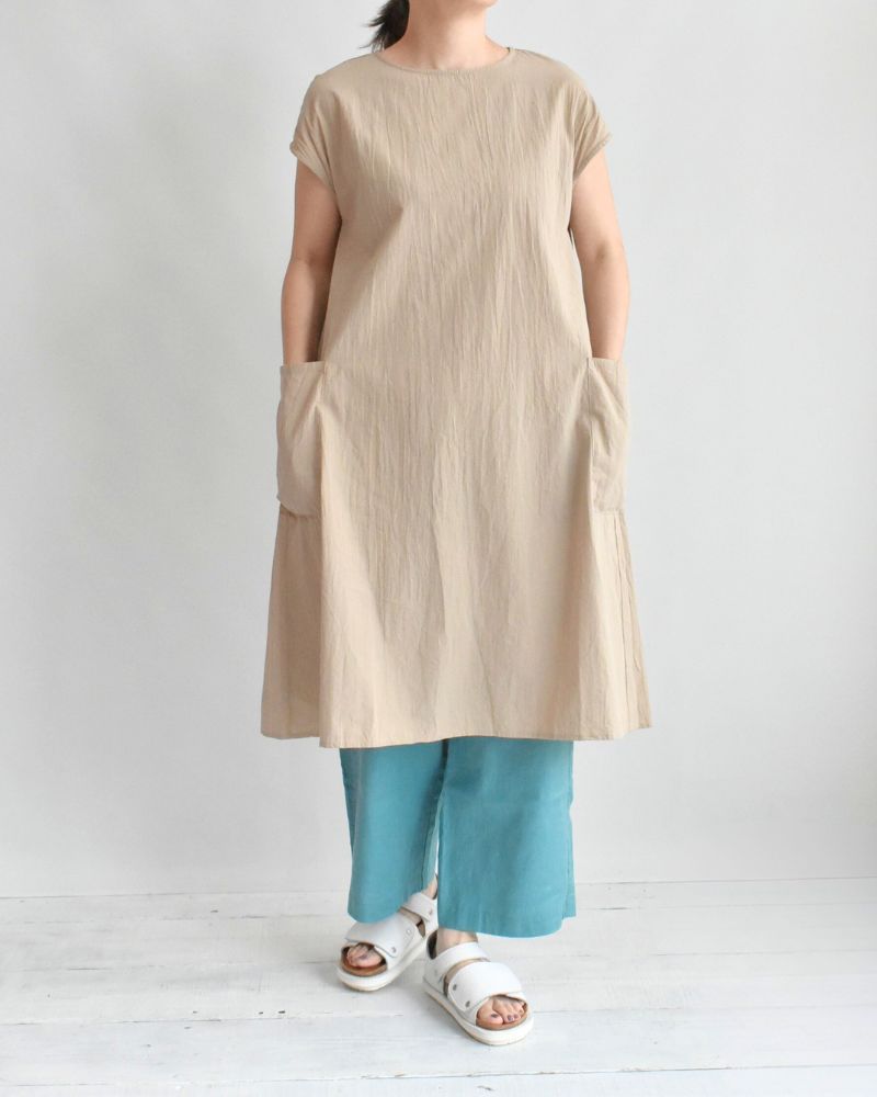 【sale】オーガニックドライワッシャースリーブレスワンピース　Beige