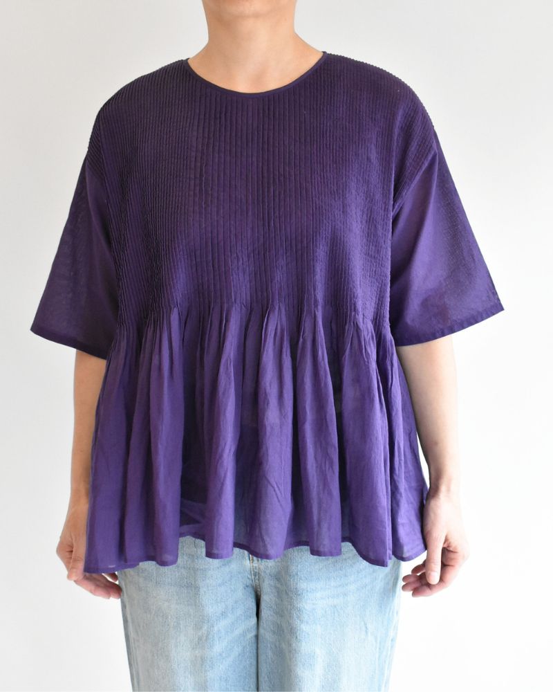 CREW-NECK PULLOVER HALF/SLEEVE SHIRT WITH MINI PINTUCK Purple