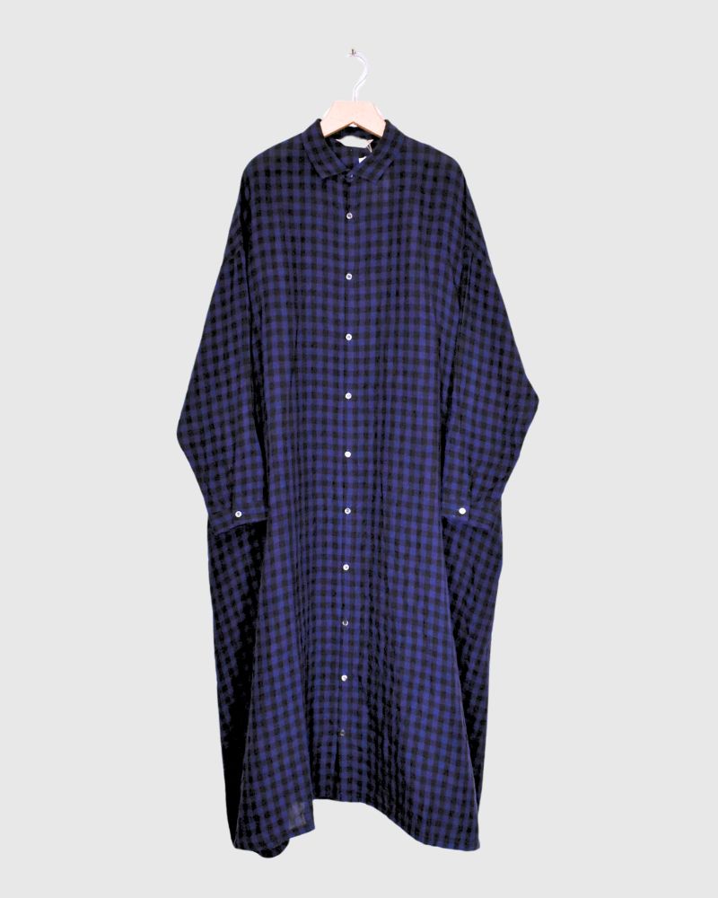 LINEN GINGHAM CHECK DRESS Navy