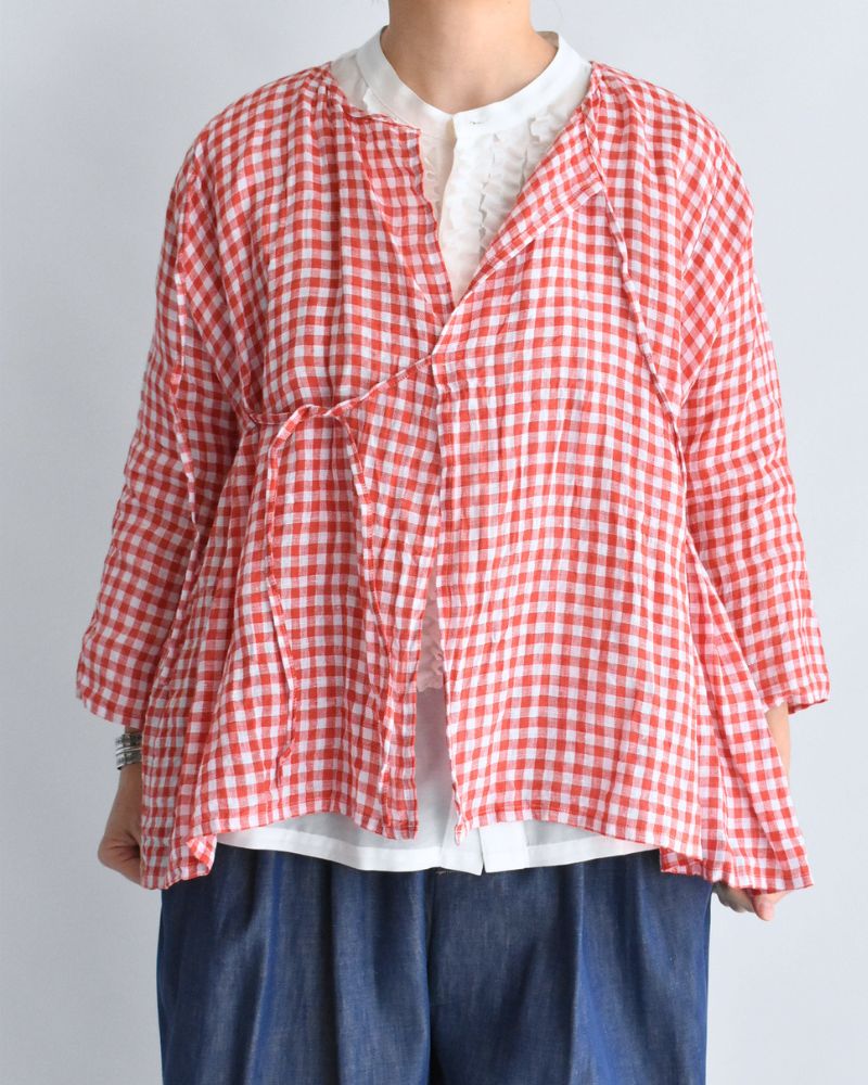 ギンガムチェックカシュクールブラウス RedCheck