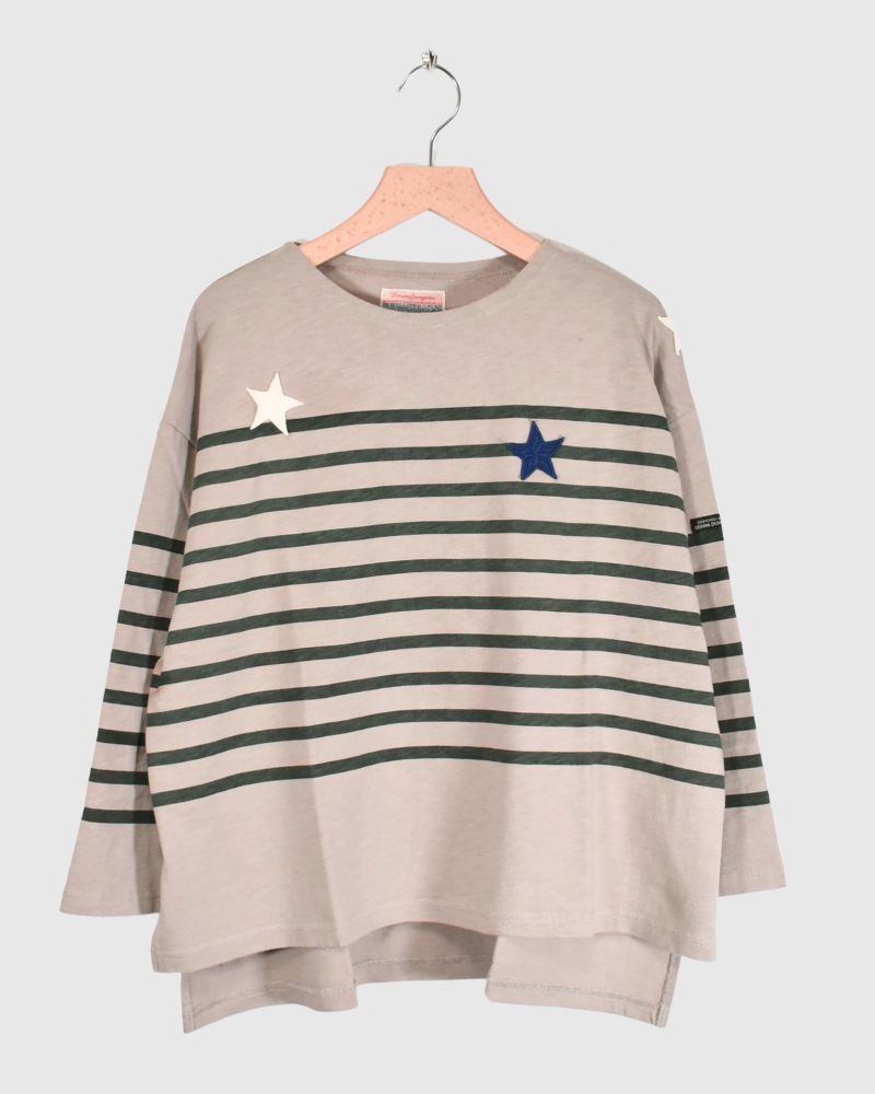 テンジク ボーダープリント スターTee LightGray