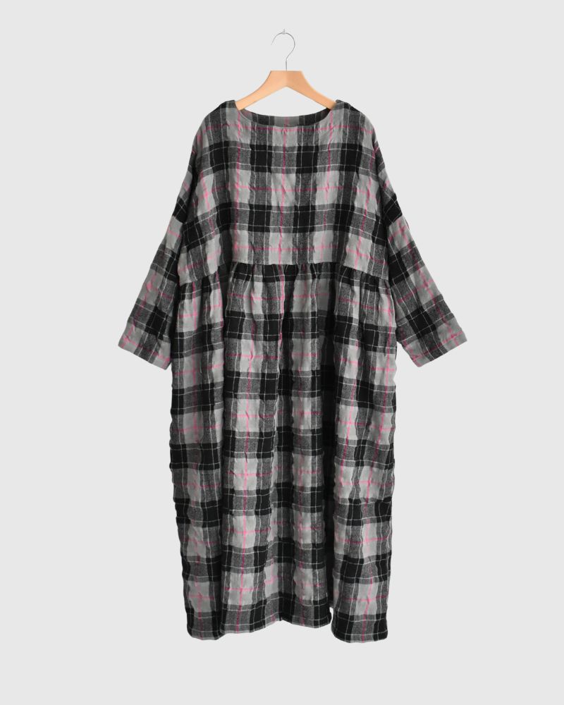コットンウール チェックドレス Gray