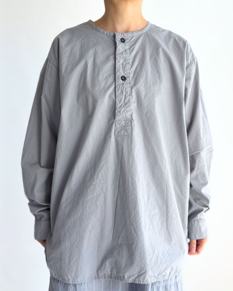 60s COTTON POPLIN OVERDYE HENRY NECK SHIRT Blue