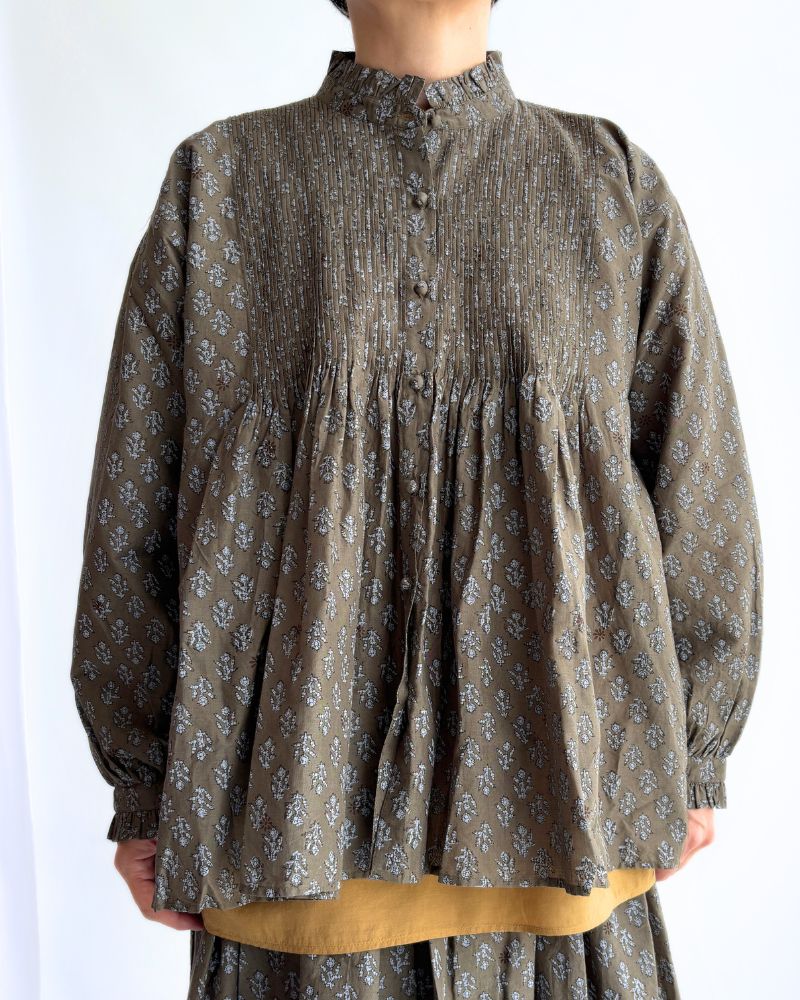 FRILL COLLAR PINTUCK SHIRT Olive
