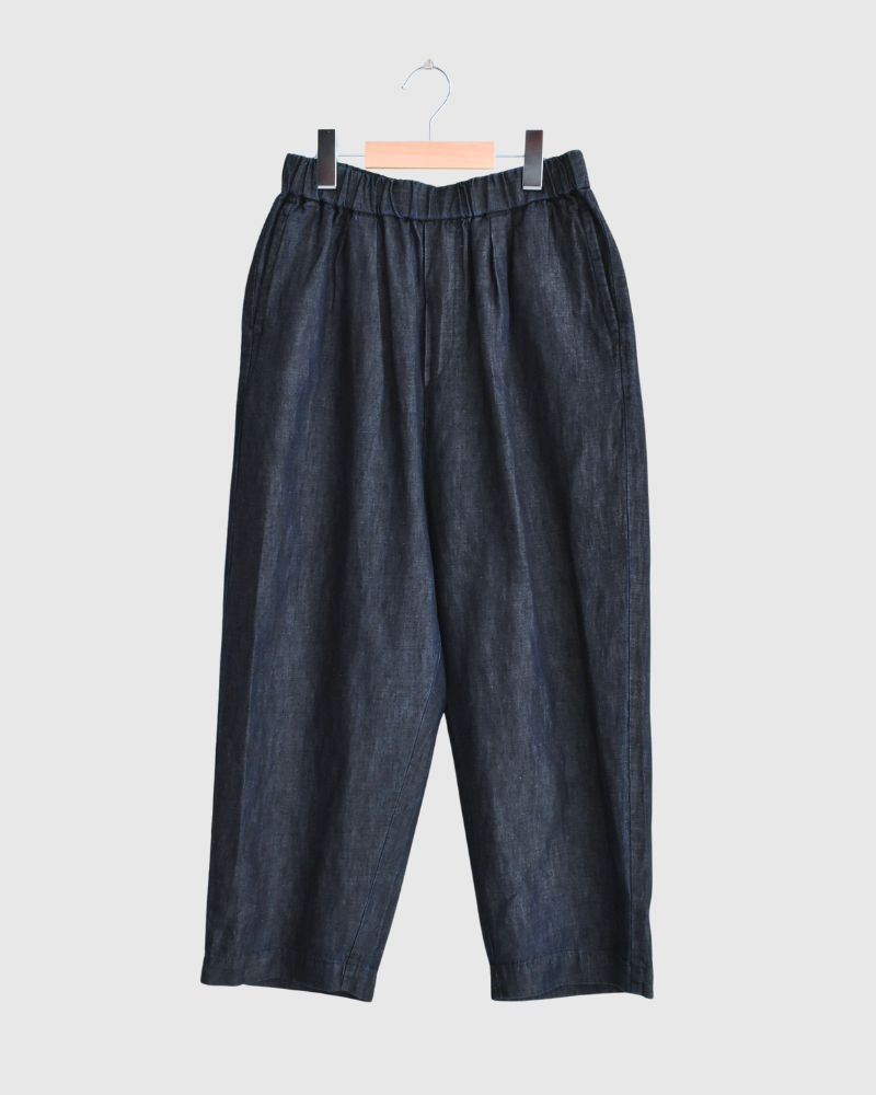 COTTON/LINEN DENIM 2TUCK TAPERED EASY PANTS Navy