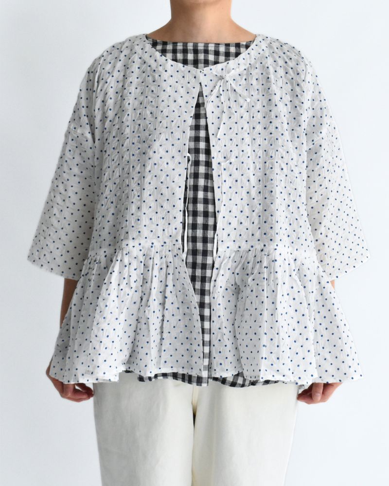 リップルドット カシュクールブラウス White/Blue