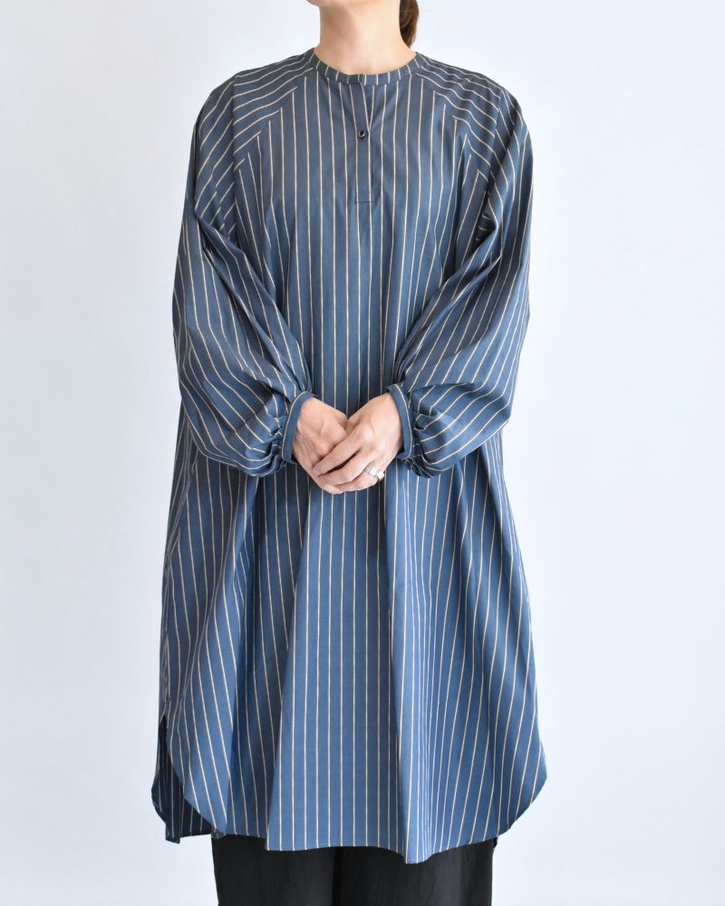 バルーンスリーブ ミディワンピース NavyStripe