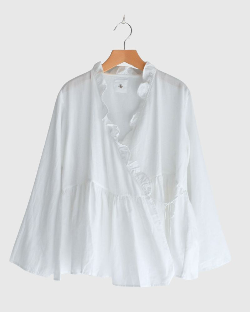 TWILL COTTON KHADI PLAIN (WASH) FRILL CACHE COEUR White
