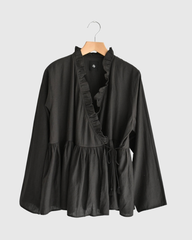 TWILL COTTON KHADI PLAIN FRILL CACHE COEUR Charcoal