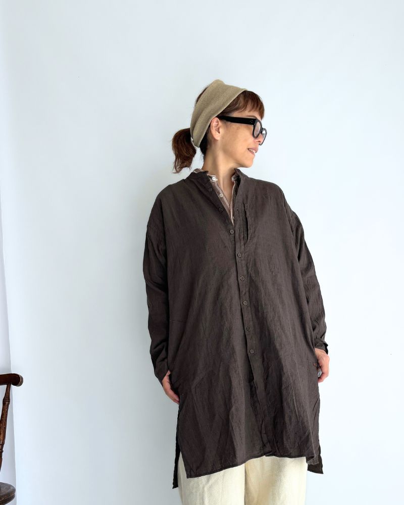 ハンドスパン コットンリネン カミーズチュニック DarkBrown