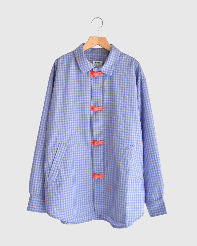 チャイナボタンチェックシャツ 'BRETON' Blue