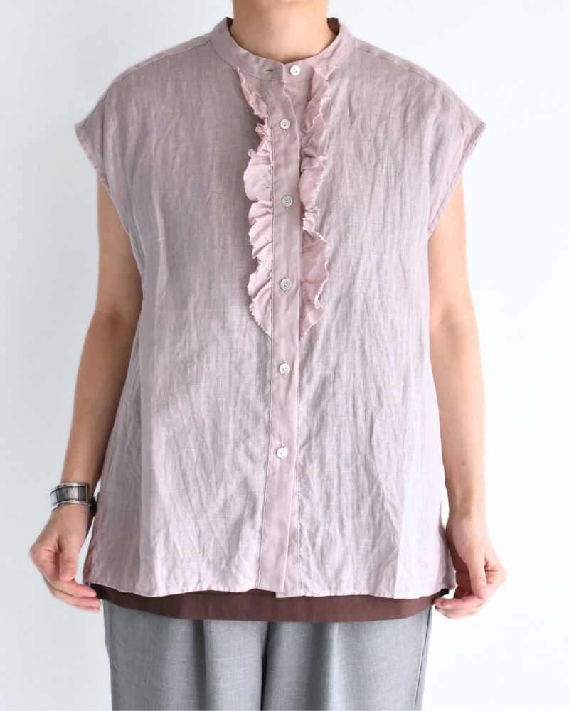 リネンフリル ノースリーブブラウス AshPink