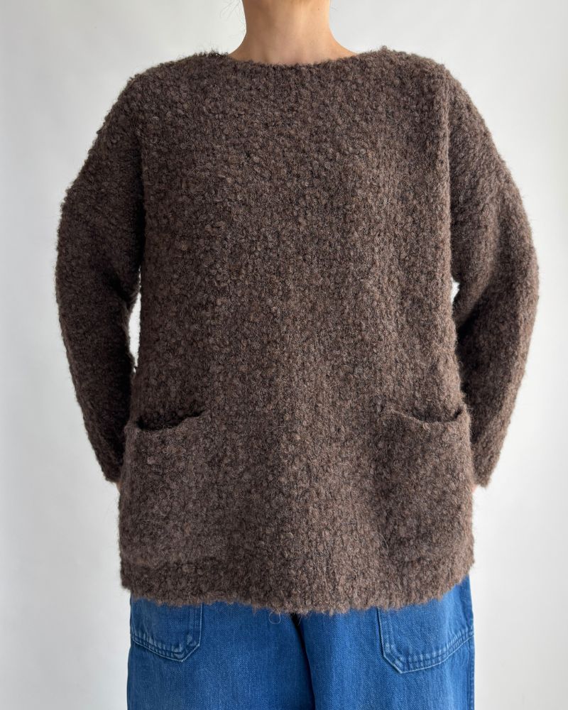 3GG BOUCLE CREW NECK PULLOVER WITH POCKET Brown