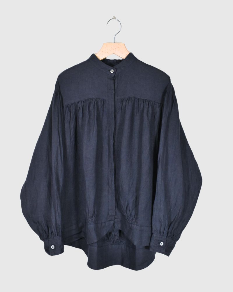 Linen Gather Shirt Navy