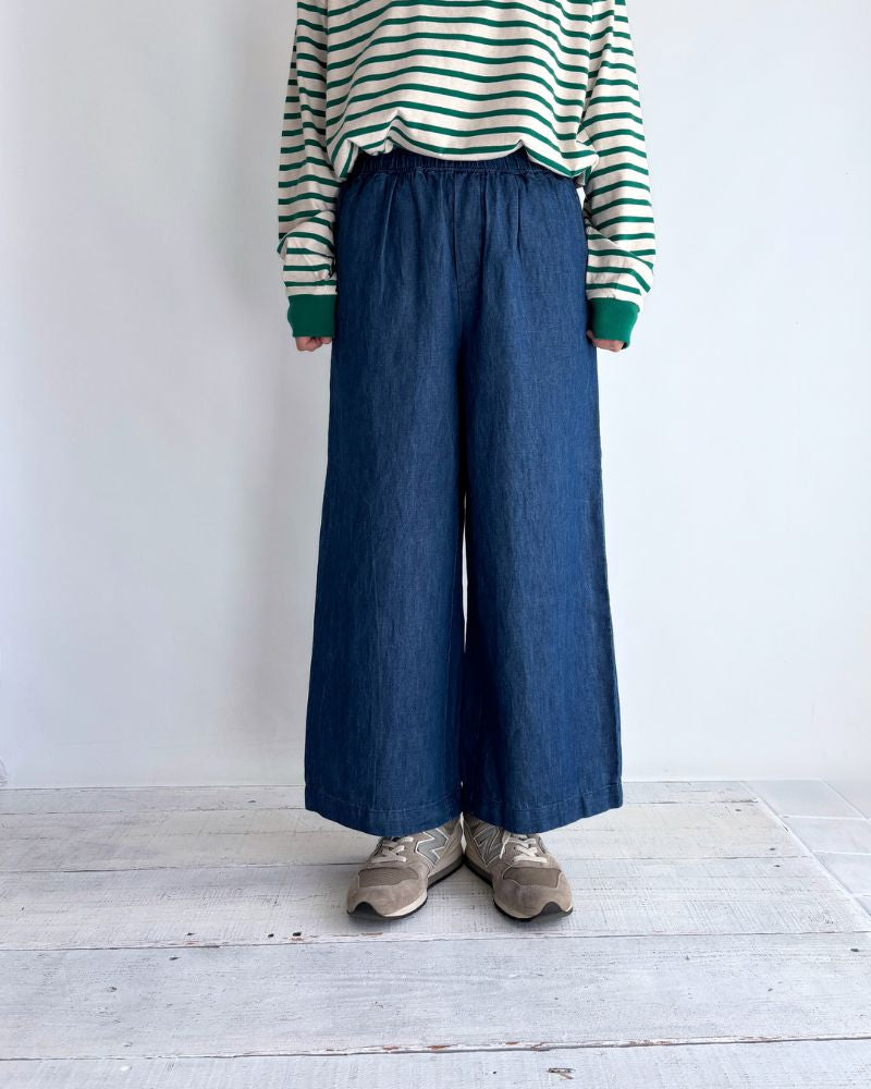 COTTON/LINEN DENIM EASY WIDE PANTS Blue