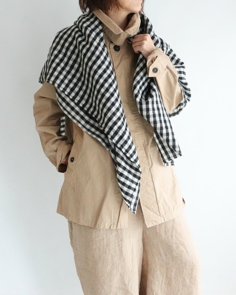 ウールリネンギンガムチェックストール VC-2913 Ivory×Black Check｜Veritecoeur｜miel
