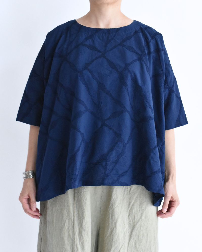 パネルプルオーバーブラウス（刺しゅう） Navy