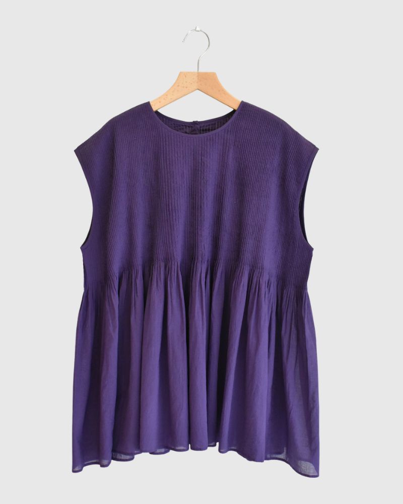 CREW-NECK F/SLEEVE SHIRT WITH MINI PINTUCK Purple