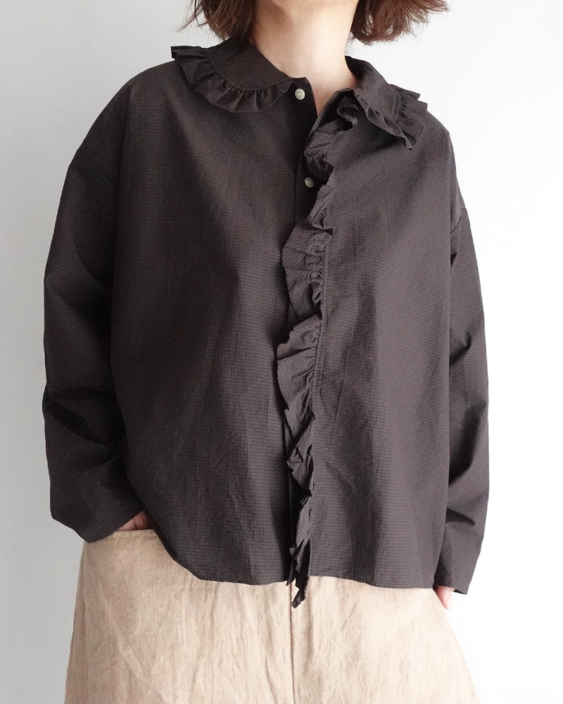 (g) | カラー＆フロントフリルブラウス Brown