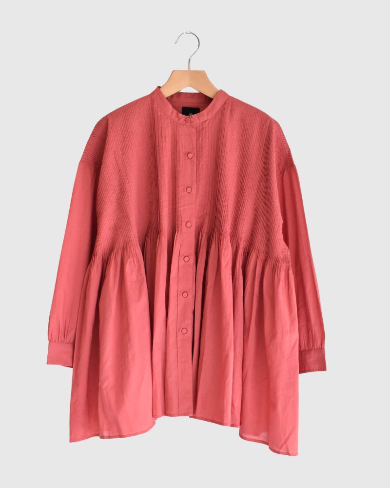 Banded Collar Shirt with Mini Pintuck in SalmonPink | maison de