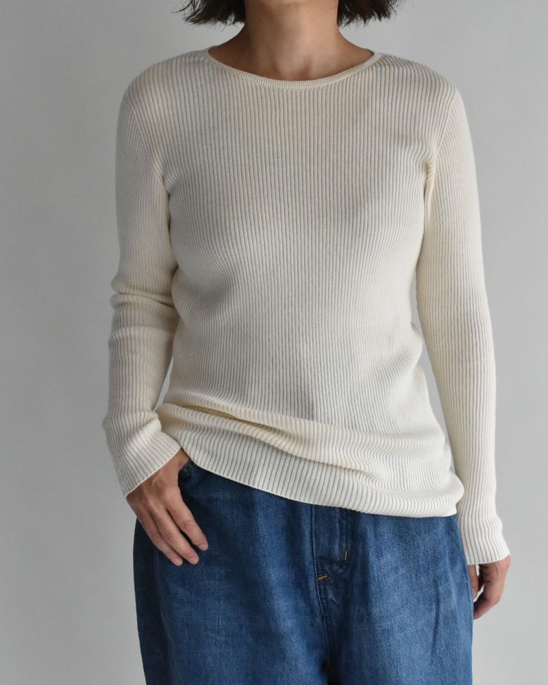 JAPAN WHOLEGARMENT リブニットプルオーバー Ivory