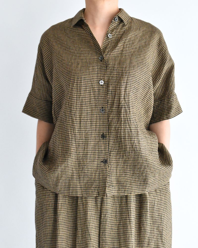 ワイドカフス シャツ Camel/Black