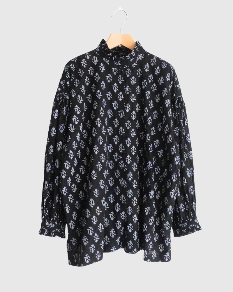 FRILL COLLAR SHIRT WITH MINI PINTUCK Black