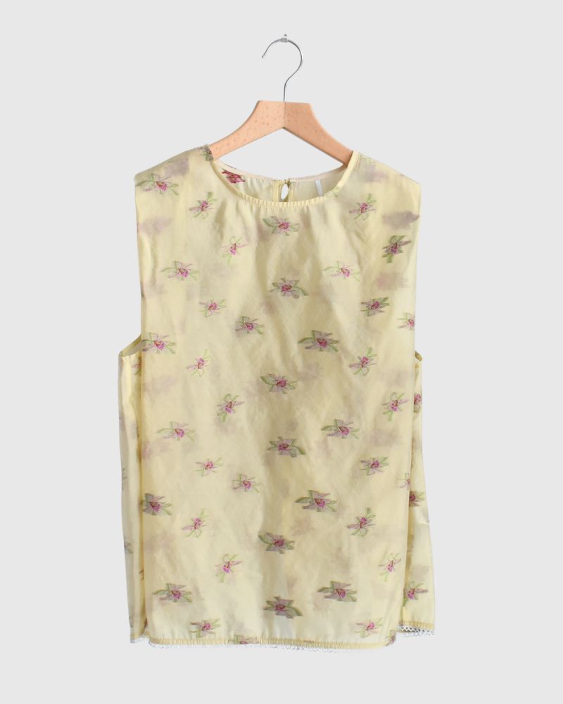 バックオープン シアーフラワーブラウス Yellow/Beige