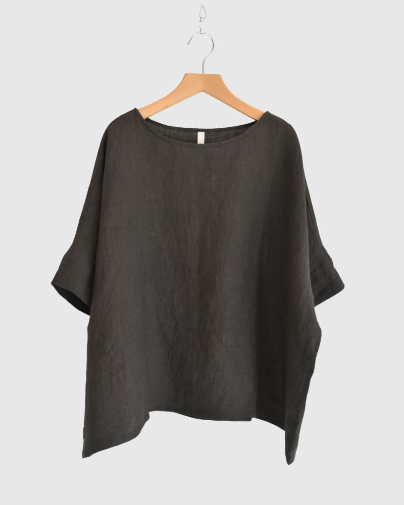 ボートネックワイドブラウス（LINEN） Brown
