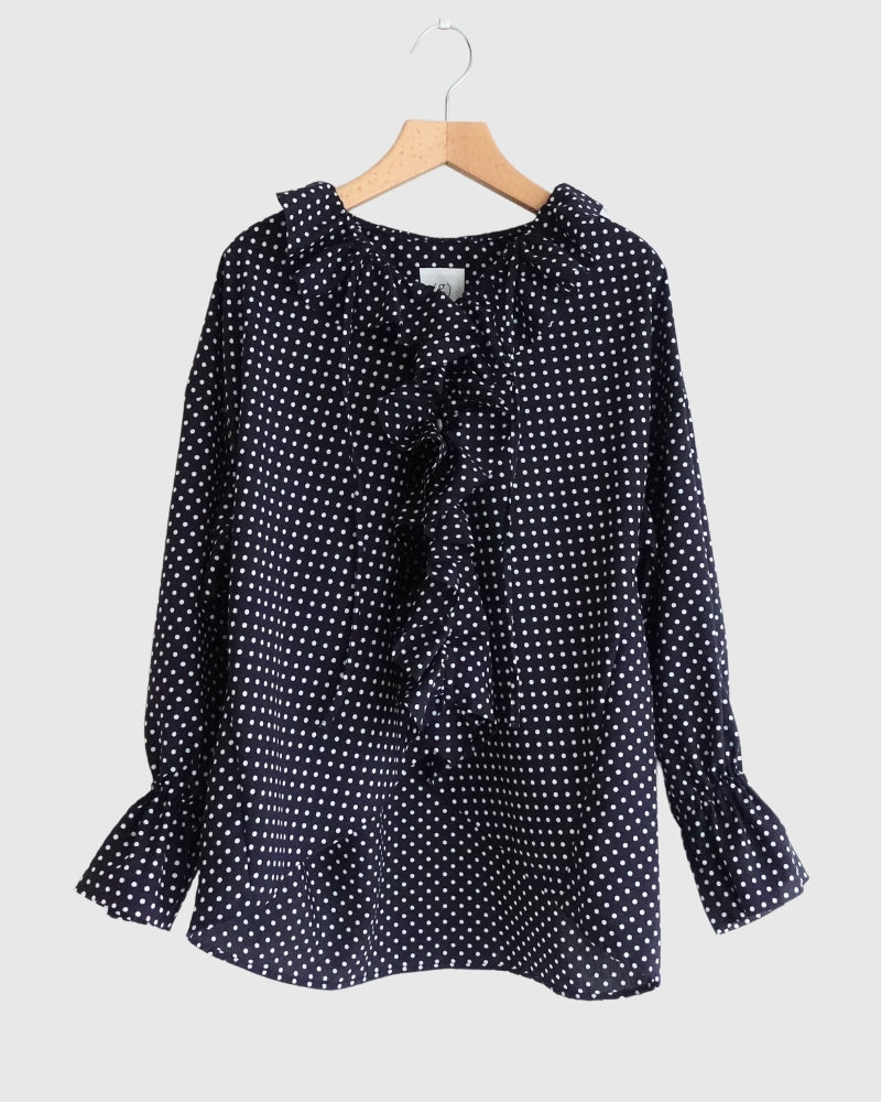ドットフリルブラウス Navy