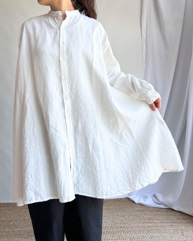 リネンキャンバス ロングシャツ White