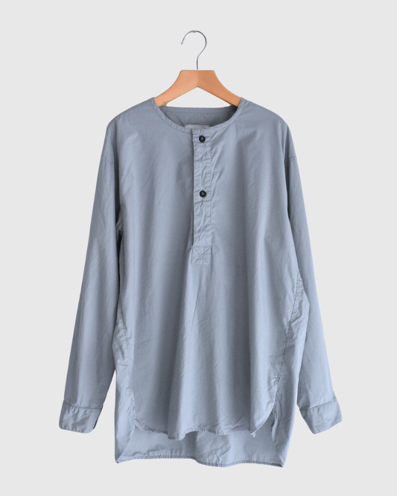 60s COTTON POPLIN OVERDYE HENRY NECK SHIRT Blue