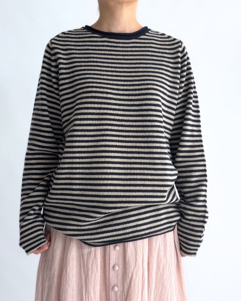 ボーダーニットプルオーバー Pebblegray/Navy