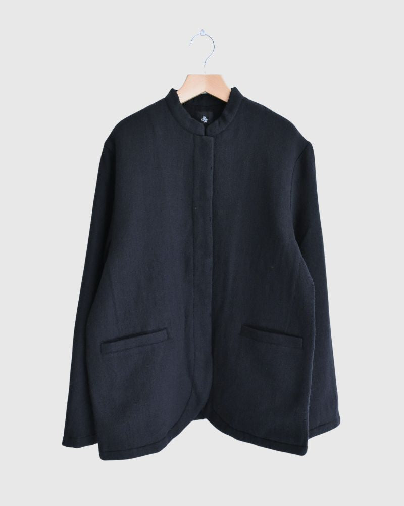 STAND COLLAR FLY FRONT JACKET Navy