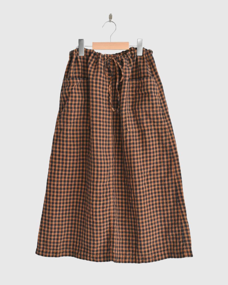 LINEN CHECK OVERDYE EASY SKIRT Cinnamon