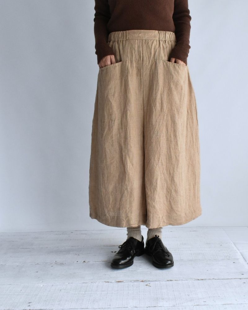 手織り40リネン キュロットパンツ Beige