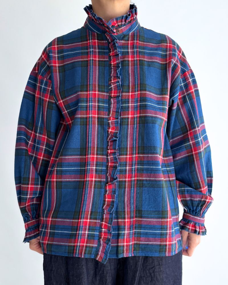 インディゴタータン フリルブラウス Blue