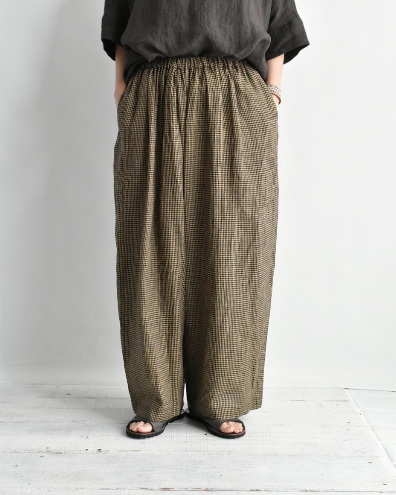 ワイドコクーン ギャザーパンツ Camel/Black