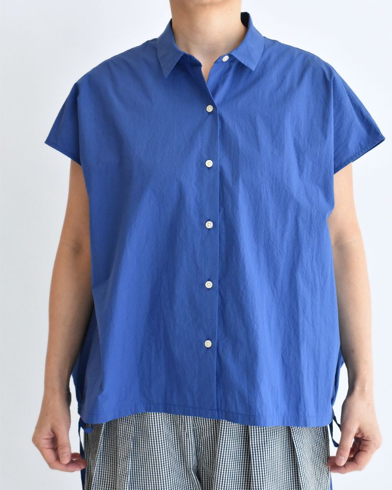 TENDER-W バックギャザーフレンチスリーブブラウス Blue