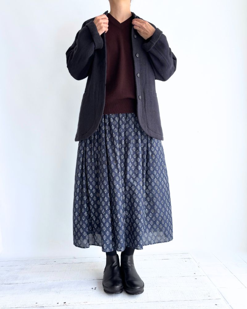 STAND COLLAR FLY FRONT JACKET Navy