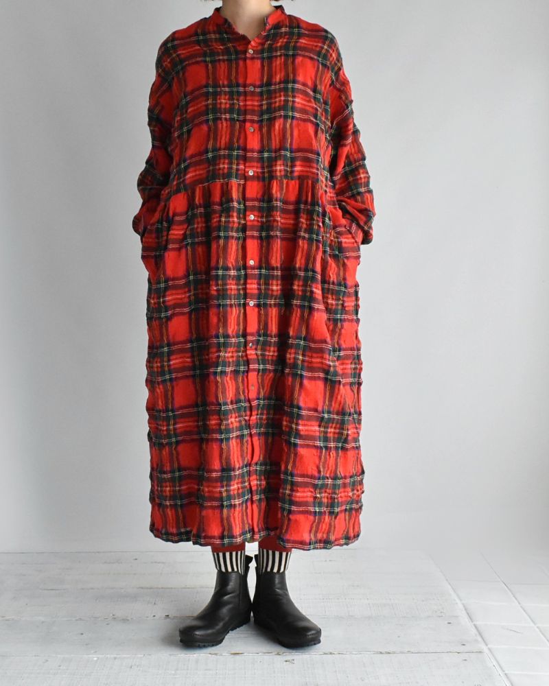 コットンウール タータンチェックドレス Red