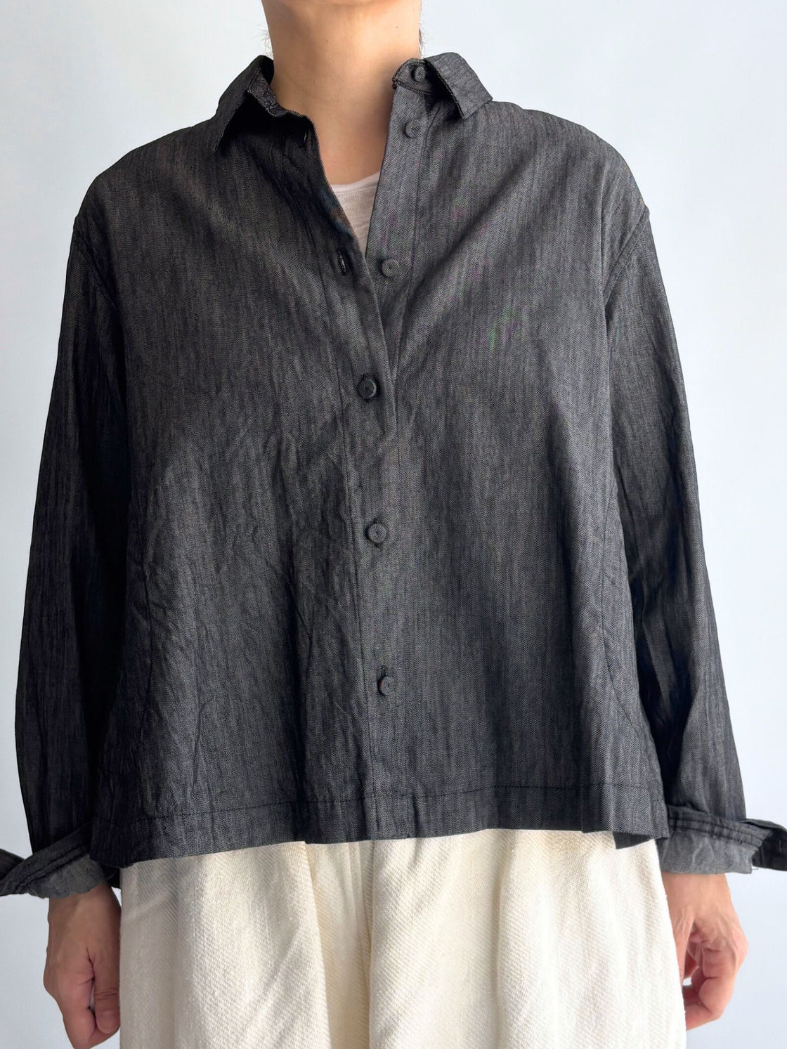 Aラインショートシャツ（DENIM） Black