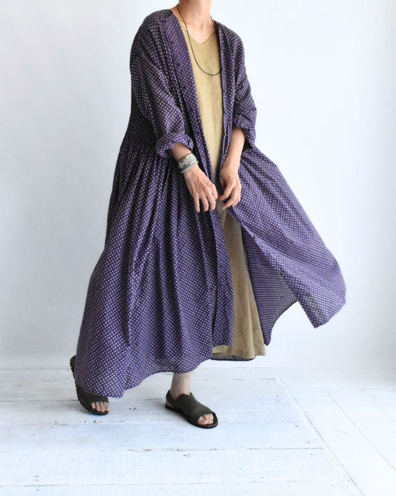CREW NECK BUTTON SHIRTS DRESS WITH MINI PINTUCK Purple
