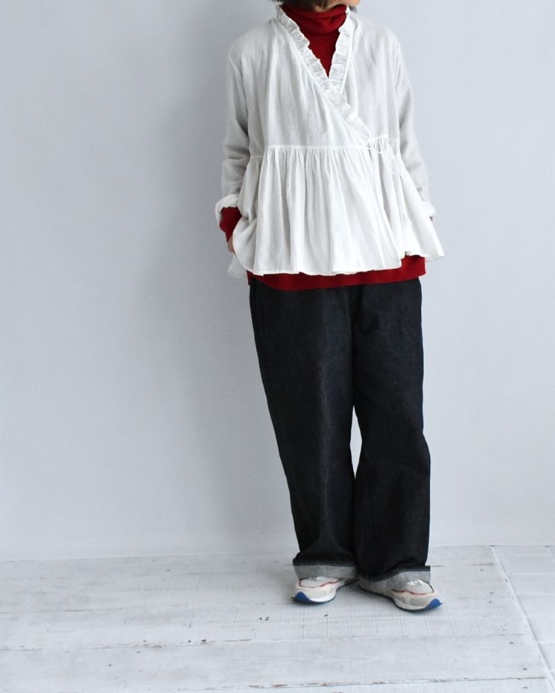 TWILL COTTON KHADI PLAIN FRILL CACHE COEUR White