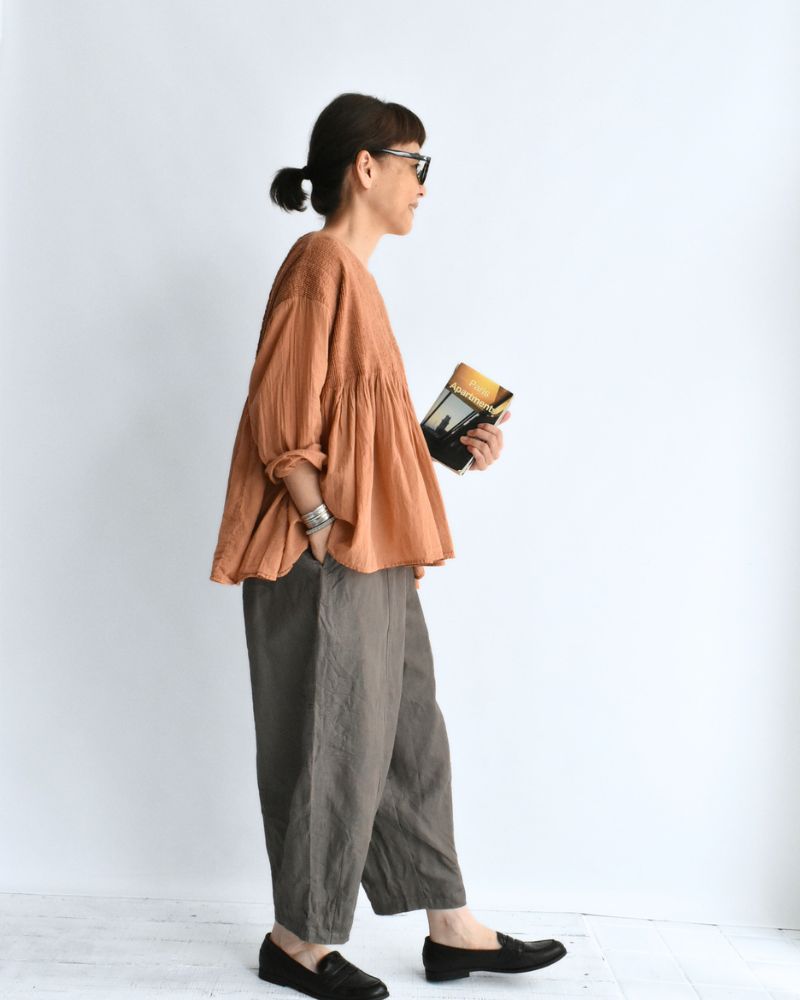 CREW-NECK 3/4 SL SHIRT WITH MINI PINTUCK DarkOrange