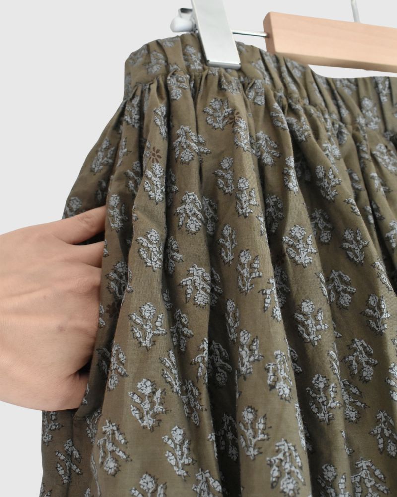 RAJASTAN TUCK GATHERED SKIRT WITH LINING Olive