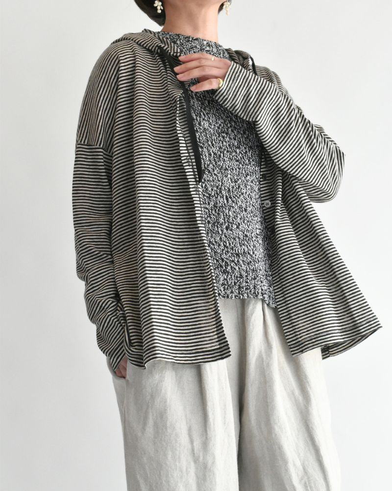 フードカーディガン（LINEN） Natural/Black